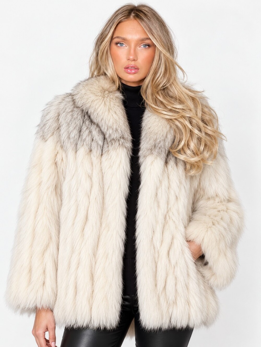 Vintage Saga Fox Natural Blue Fox Fur Jacket Finland Ivory Silver Medium EUC